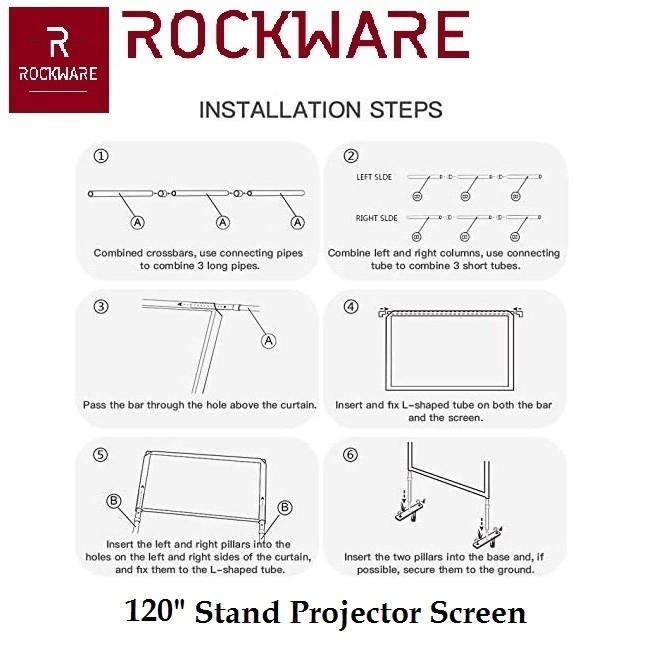 Proyektor / Rockware Stand Projector Screen 120-Inch Layar Proyektor Polyester