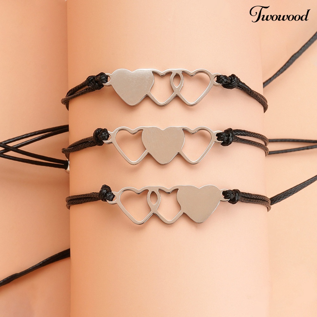 3pcs / Set Gelang Adjustable Bentuk Hati Untuk Wanita