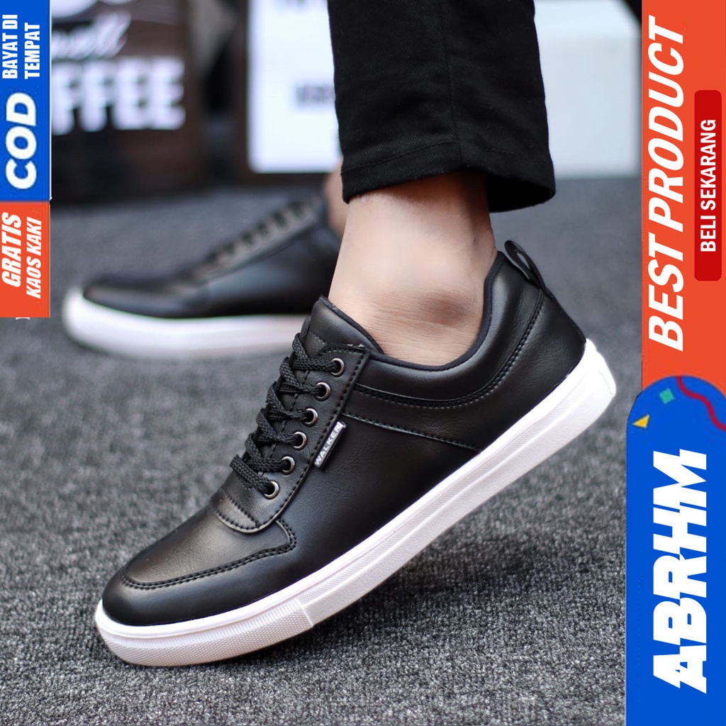 Abrhm Tiago - Sepatu Sneakers Casual Pria Kerja Santai Hitam