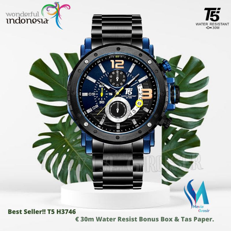 JAM TANGAN PRIA T5 H 3746 H3746G 3746 T5 ORIGINAL 100% CHRONOGRAPH TAHAN AIR BERGARANSI FREE TIN BOX