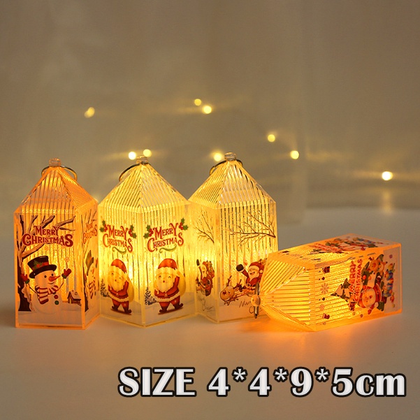 [ORGM] *NATAL* Lampu Pajangan Dekorasi Souvenir Natal Cantik Bentuk Prisma Bisa Gantung Motif Santa Snowman