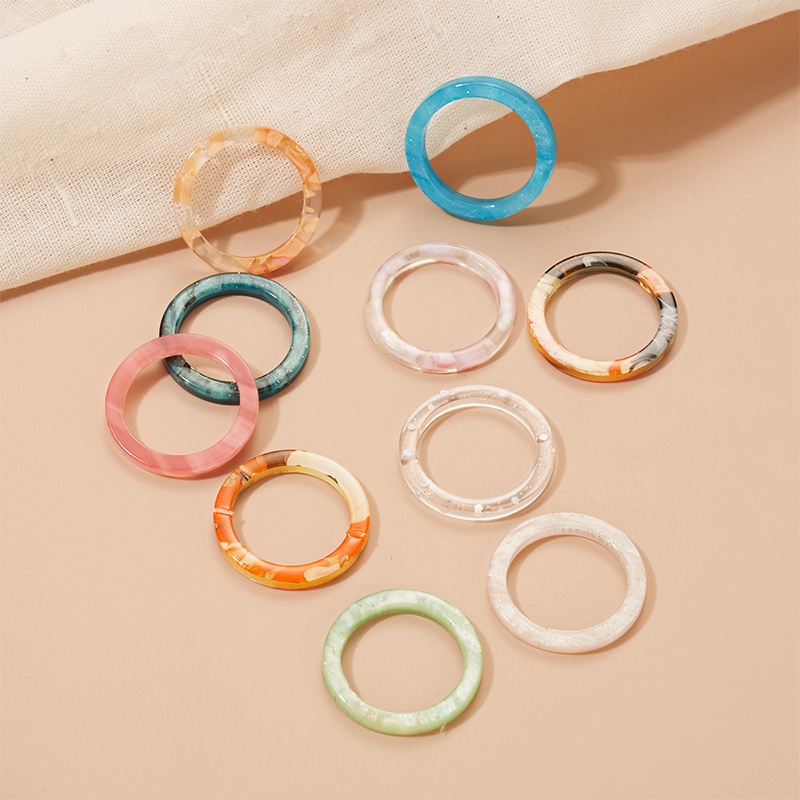 Grosir 10 pcs Set Cincin Warna-warni Set Resin Akrilik Knuckle Ring Midi Jari Wanita Perhiasan Pencampuran Acak Hot