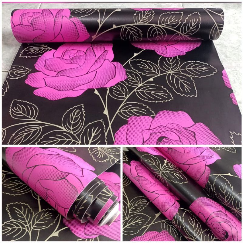 COD ( BAYAR DI TEMPAT ) Wallpaper Sticker Dinding Bertekstur Salur Daun Ungu Pink Putih Cream Biru Abu Hitam Navy Hijau Tosca Kuning Merah Coklat Salur Bunga Batik Batu Bata 3D Kotak Segitiga minimalis Baju Celana Sendal Kaos Gamis Celana Dalam Kosmetik-MAWAR PINK