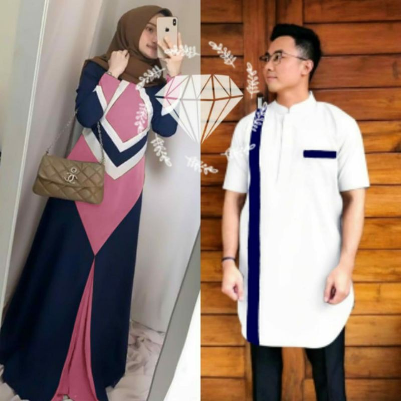 Baju Gamis Couple Pasangan Lebaran 2022 Sarimbit Seragam Keluarga Family Muslim Modern No Jilbab