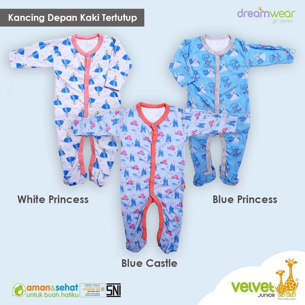 Sleepsuit VELVET DREAMWEAR TUTUP Kaki NB S M L BOY &amp; GIRL TERTUTUP sleep suit dream wear new born