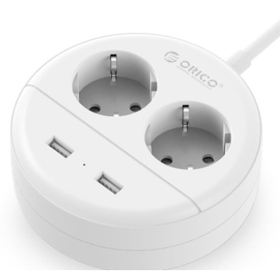 Stop kontak round orico 2 port with 2 usb charger 2.4a 1.5m cable SNI osp-2a2u-id - Power strip
