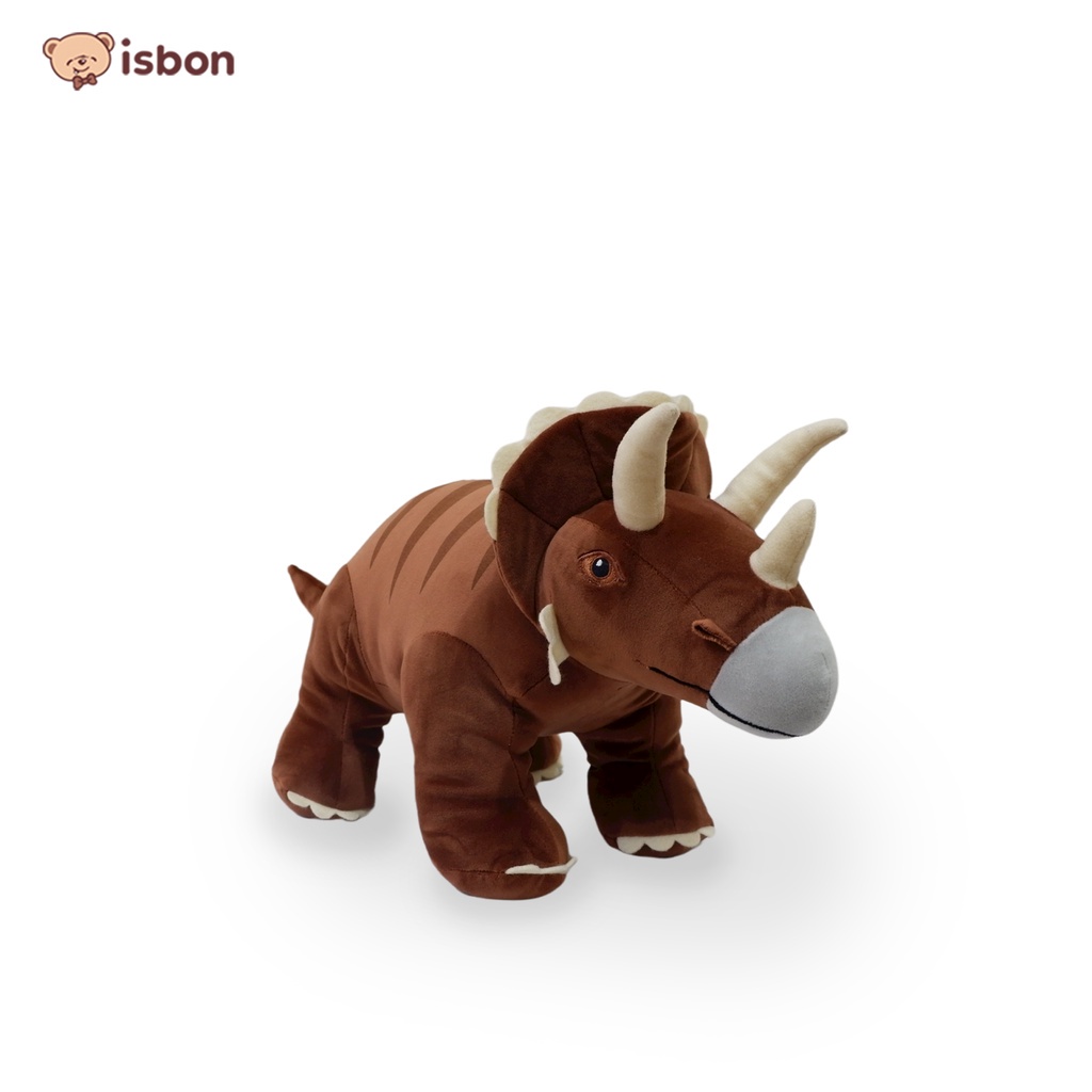 Boneka Dinosaurus dino Triceratops Bertanduk Tiga Warna Coklat Badan Besar Bahan Halus By Istana Boneka