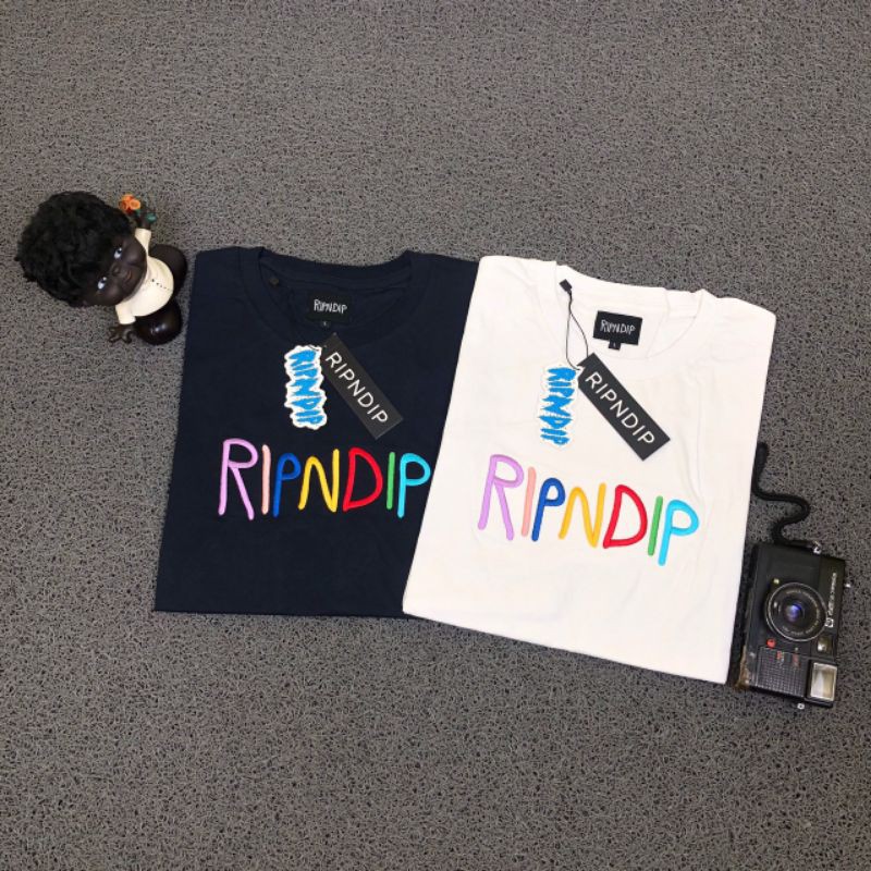 TSHIRT KAOS BAJU RIPNDIP EMBROIDERED COLOR LOGO BLACK / WHITE PREMIUM LIKE ORI