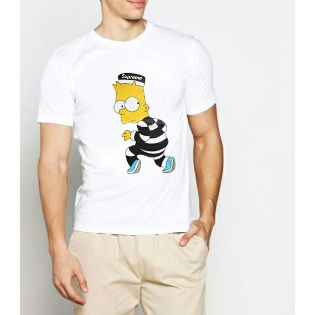 JCLOTHES Kaos Branded / Kaos Pria Simpson Supreme - Putih