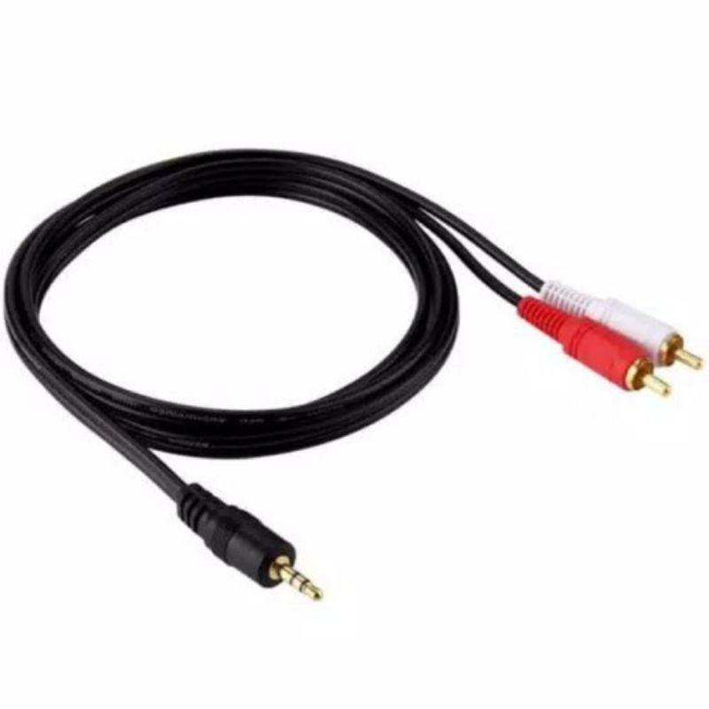 Kabel 2 RCA To Jack Mini Stereo Hitam Kabel Aux 2 in 1 Audio Kabel Audio Hp Ke Speaker
