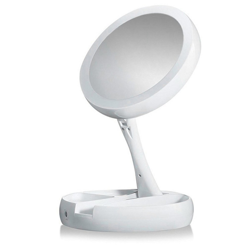 Kaca Cermin Make Up Double Side Magnifier My Fold Away Mirror Selfie LED Ring Light - FH-803
