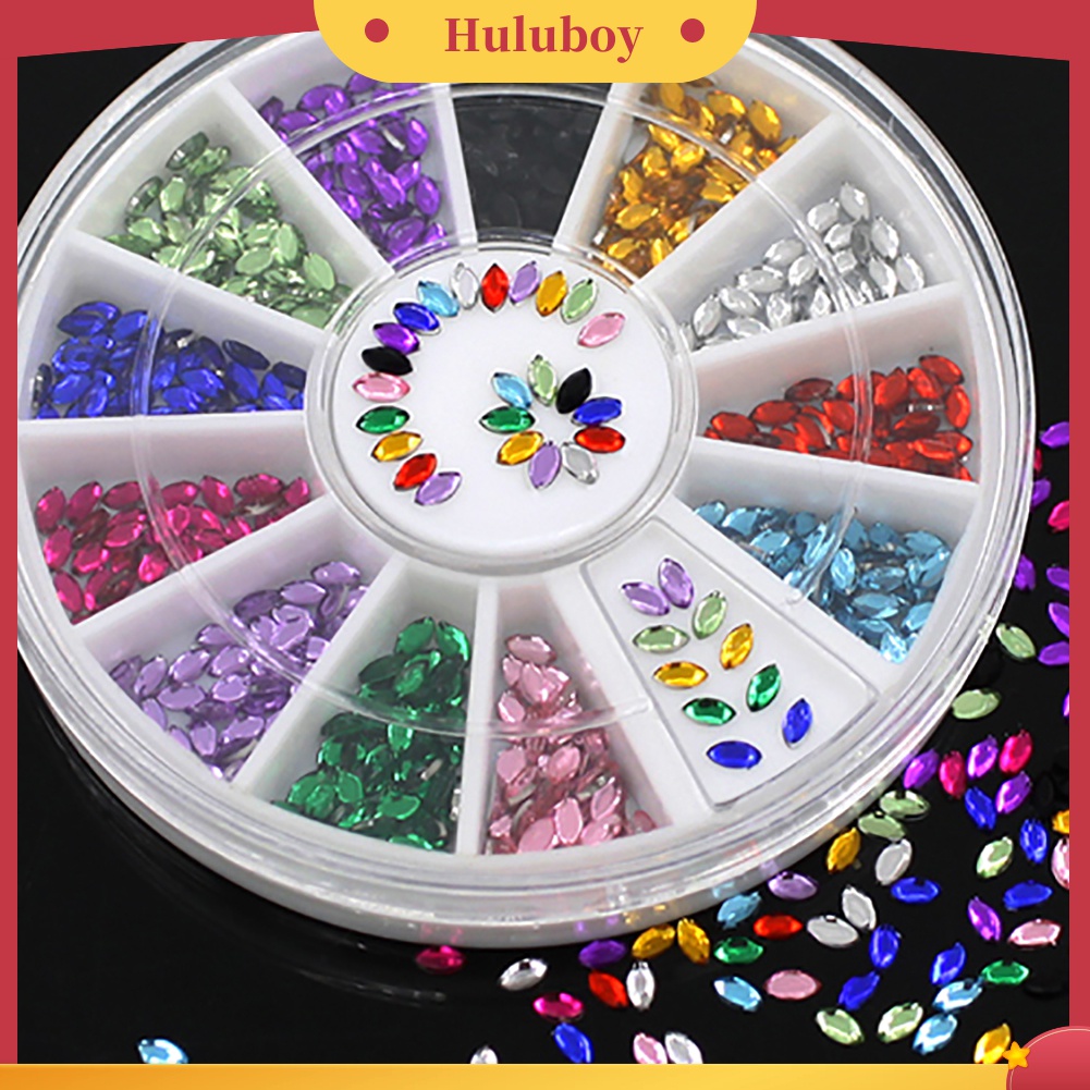 Huluboy Huluboy♡ Tempat Penyimpanan Bentuk Roda Isi Manik-Manik Kuku 3D Bentuk Oval Warna Warni