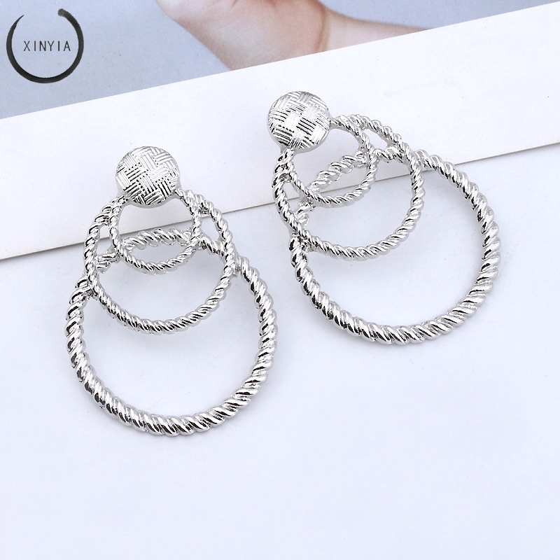 [Bayar Di Tempat] Anting Bulat Multi-layer Retro