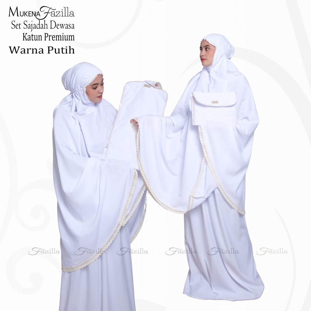 Mukena Dewasa Putih Polos Set Sajadah Fazilla Katun Adem Premium