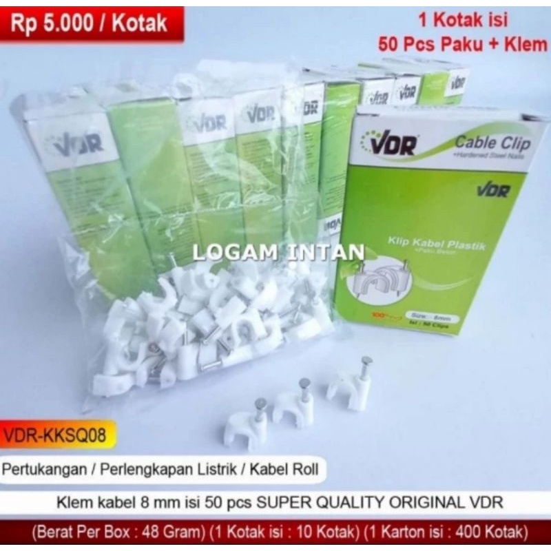 Klem Kabel Kotak 8mm + Paku Beton VDR Super Quality