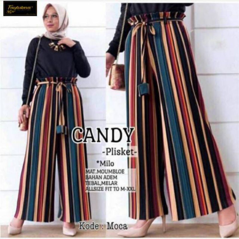 CELANA PLISKET PELANGI PEREMPUAN/CELANA KULOT PLISKET SALUR/FASHION WANITA/CELANA PANJANG PEREMPUAN
