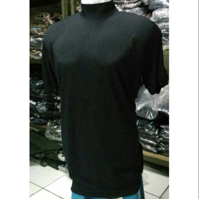 Kaos Dalam Hitam Putih Abu Biru Kerah Leher Tinggi Polos Lengan Pendek
