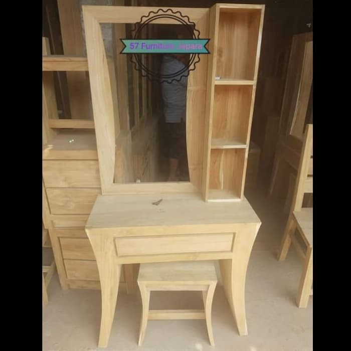 Meja rias lengkung jati - figura simpel/ meja belajar jati mentahan