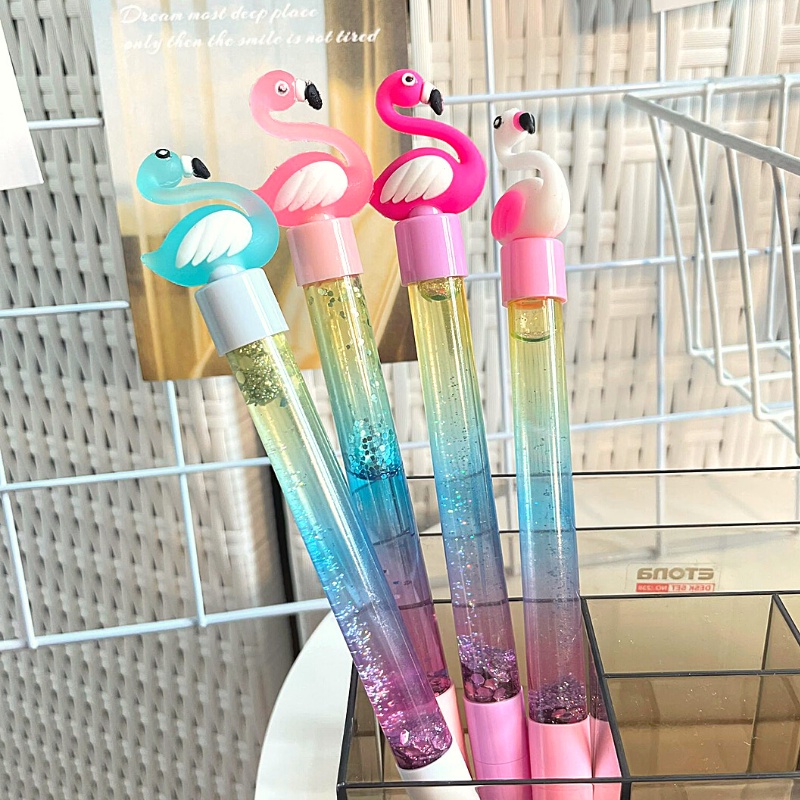 PEN GEL GLITTER KARAKTER FLAMINGO BOLPEN LUCU PENA UNIK PULPEN IMUT READY COD-3