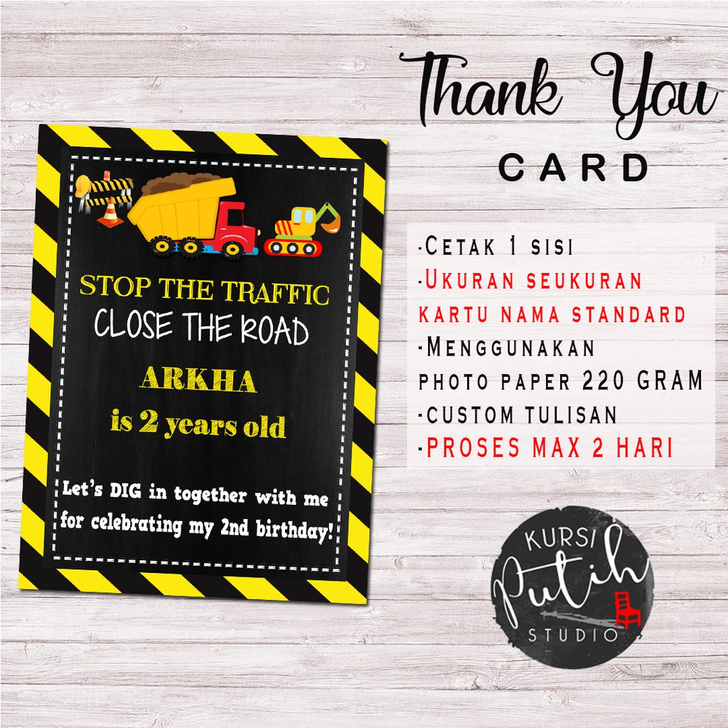 Birthday thank you card tema construction / mobil
