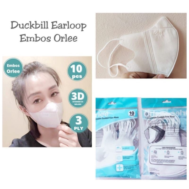 Duckbill Embos Orlee Masker Duckbill 3D Embos Earloop 3 Ply Isi 10 Pcs Kemasan Pouch Embos Orlee 3 P