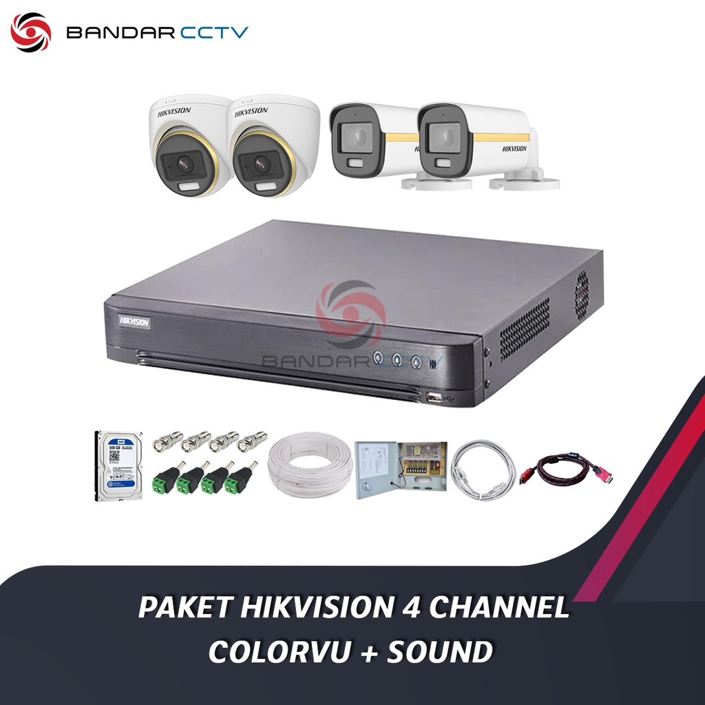 Paket Hikvision 4 channel 2MP ColorVu Plus Sound