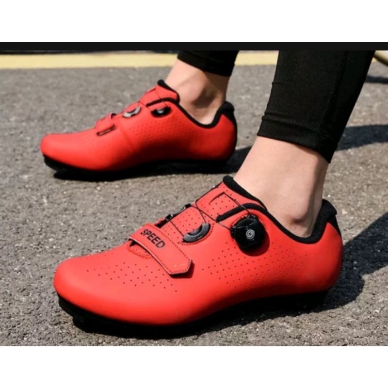 Speed Sepatu Sepeda Multi Cleat Roadbike MTB Bicycle Shoes Cleats Sepatu Gowes Cleat Sepeda Road bike MTB Red