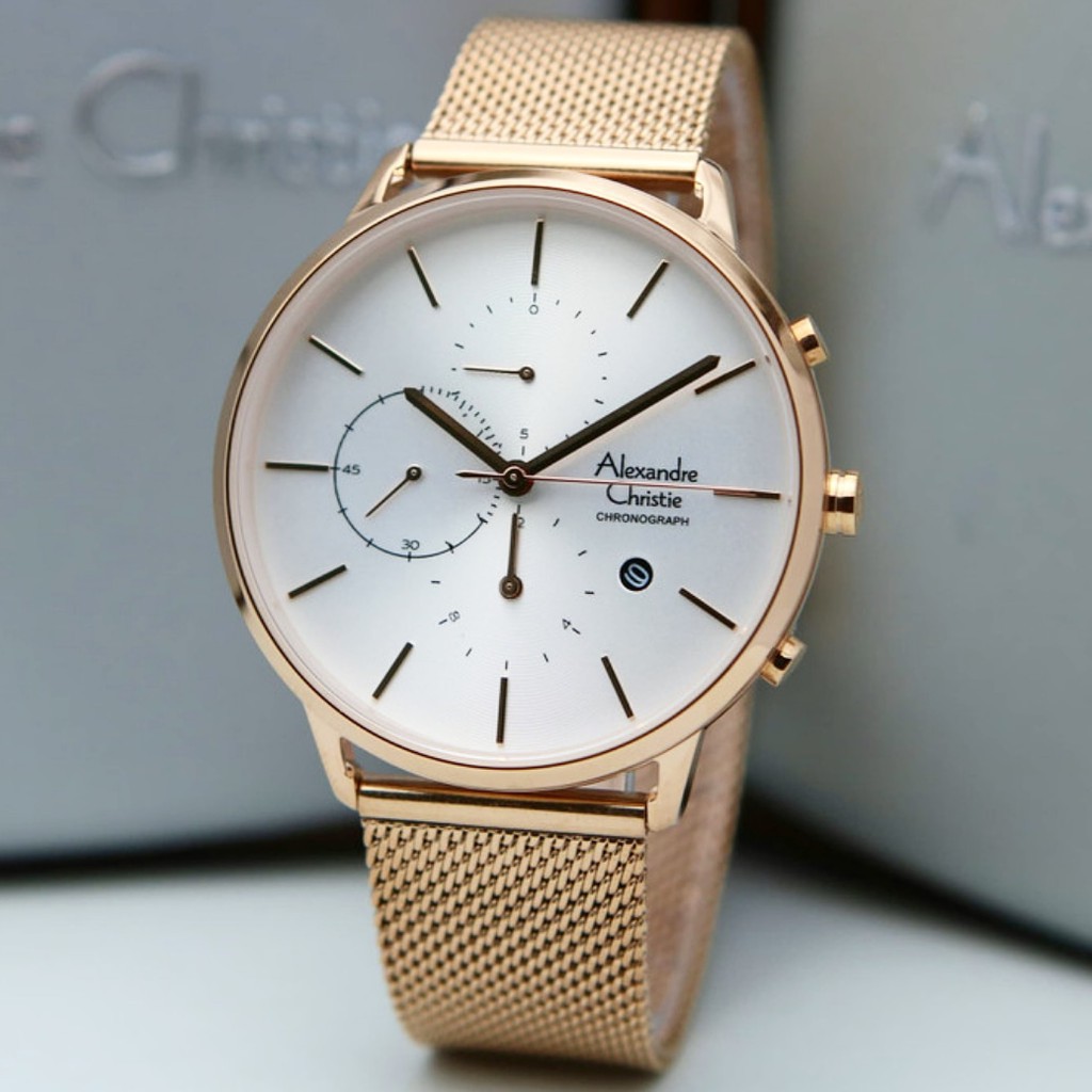 JAM TANGAN PRIA ALEXANDRE CHRISTIE AC 6555 / AC6555 ROSEGOLD WHITE ORIGINAL