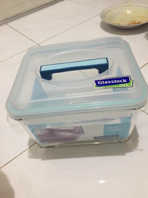 Tempat Makan 3.7 Ltr Glasslock Handy Wadah Makan Lunch Box - Biru