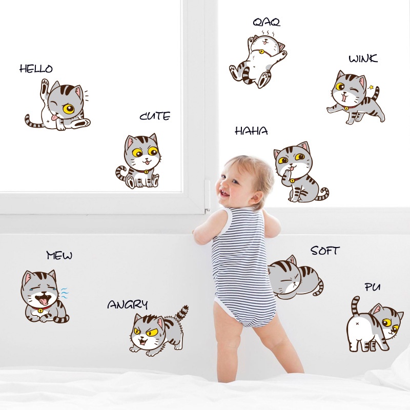 Stiker Dinding Bahan PVC Tahan Air Gambar Kucing Untuk Dekorasi Kamar Anak