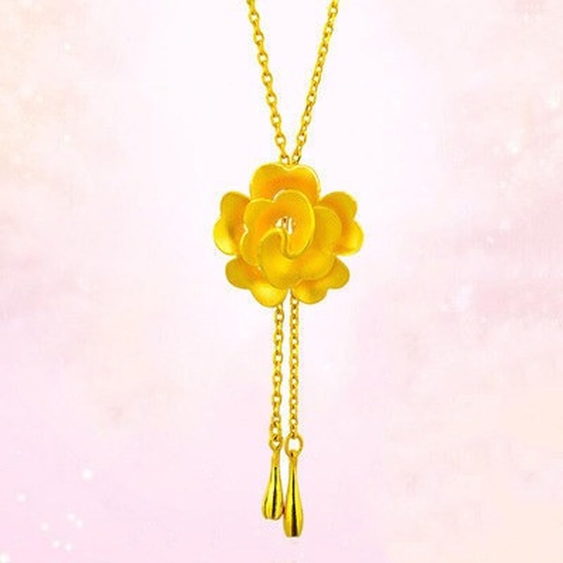 [Ready Stock]Fashion Gold Plated Rose Tassel Pendant Elegant Necklace