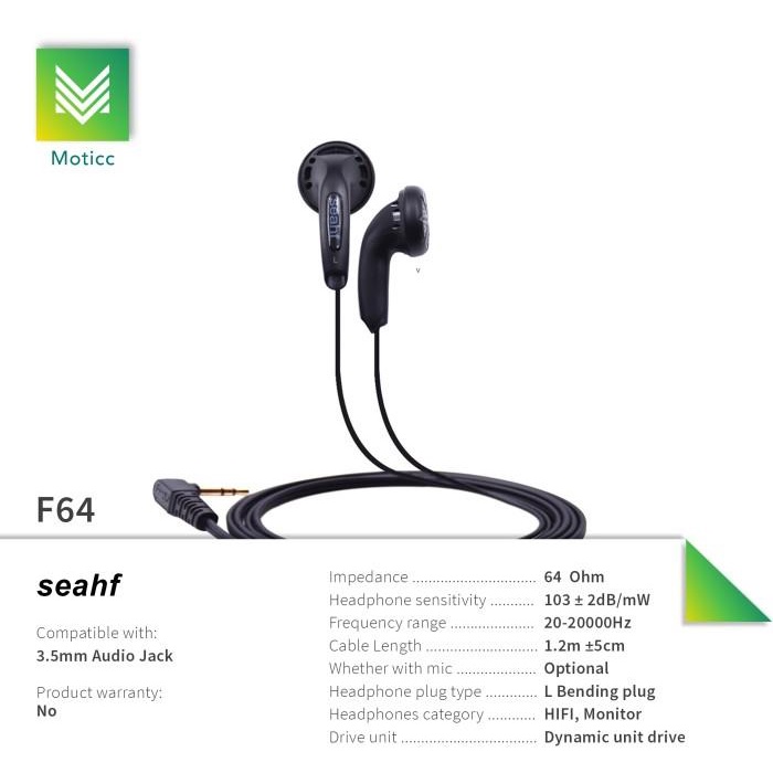 Seahf Awk F64 64 64 Ohm Earbud Headset Earphone Seahf F64C F64M