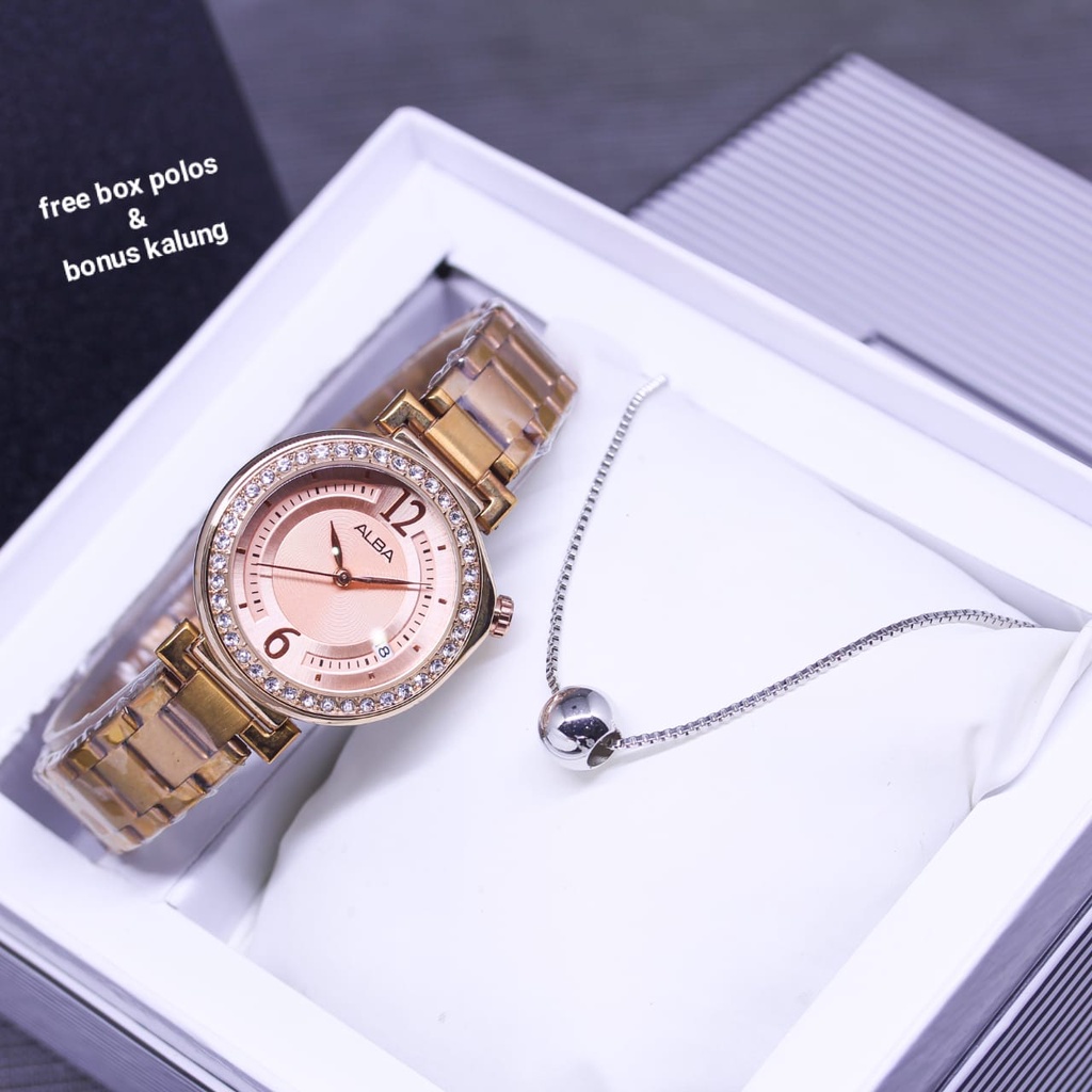 BISA COD Jam Tangan Wanita Alba / Jam Tangan Cewek Fashion Rantai Free Kalung EV12