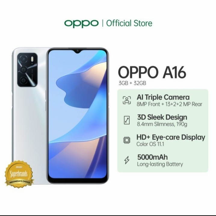 OPPO A16 3/32 GB GARANSI RESMI OPPO INDONESIA - Oppo A16 3Gb 32Gb