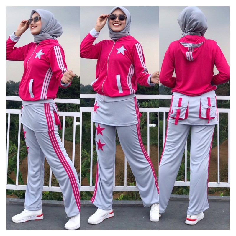 Setelan senam olahraga aerobik  set senam zumba rok pink 