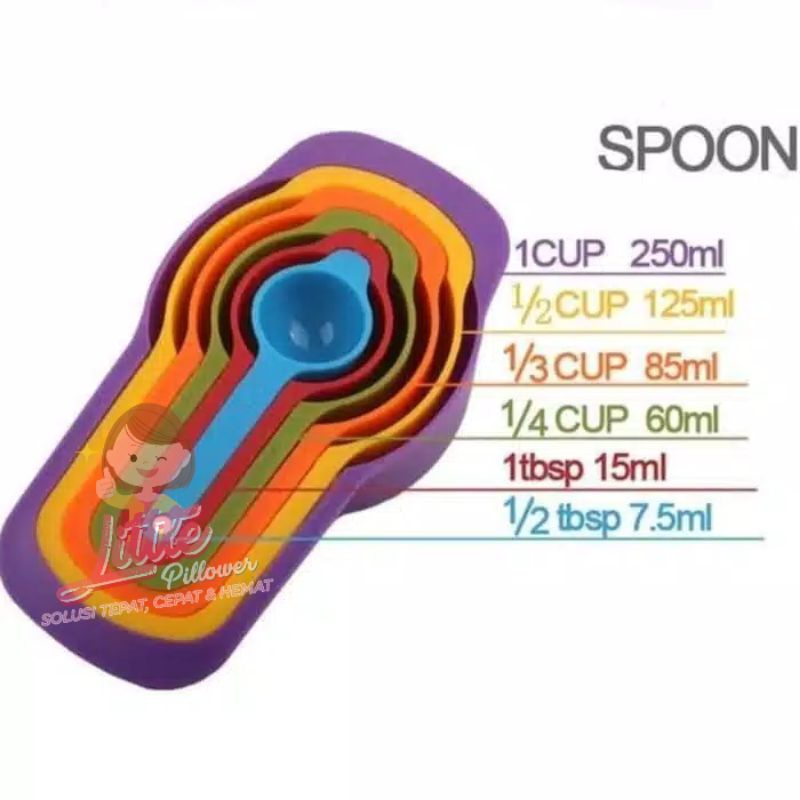 (SENDOK 6IN1) 6 in 1 Sendok Takar Set WARNA WARNI Ukur Measuring Spoon Measuring Cup Takaran