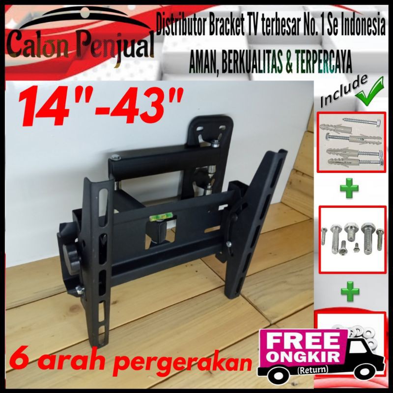 Bracket tv Swifle/Lengan 14in sampai 43in waterpass fleksible moving CP.SWFLACC.002