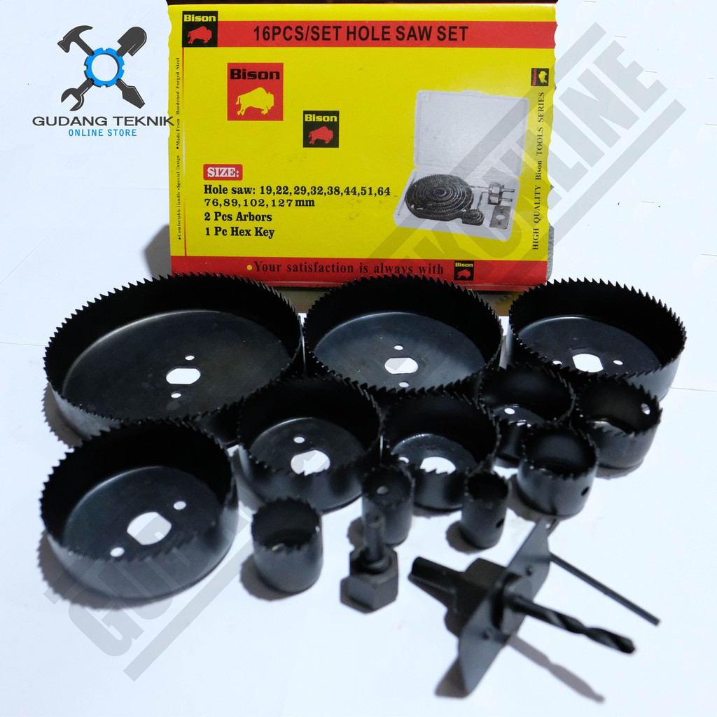 Bison Holesaw Kit 16Pcs Hole Saw 1 SET Kit 16 Pcs / Mata Bor Pelubang Kayu Bison