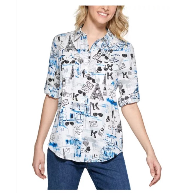 Karl Lagerfeld whimsical blue shirt
