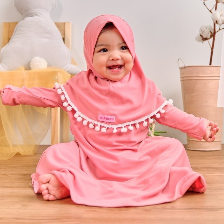 Gamis Bayi 1 Tahun / Gamis Bayi Perempuan Khaireen Pompom Newborn - 5 Tahun