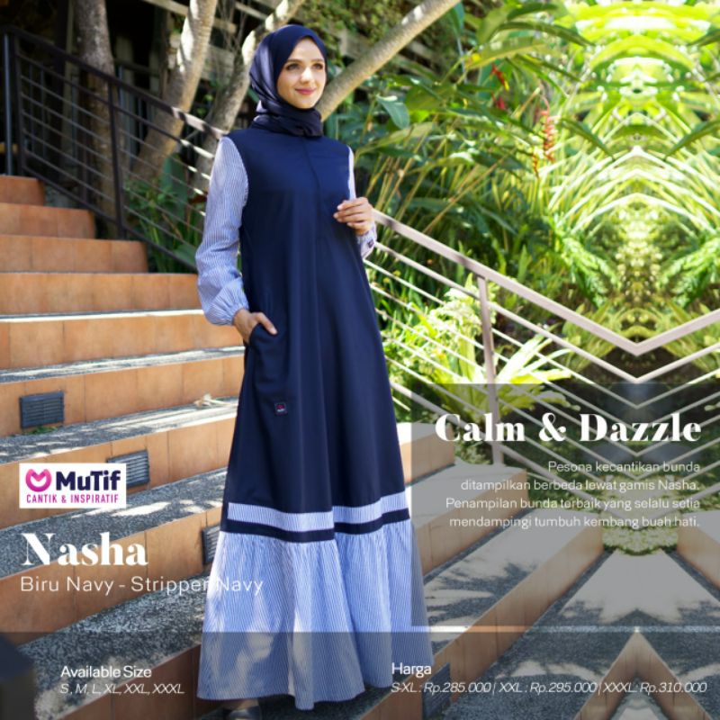 Baju Muslim Mutif Nasha Biru Navy Gamis Mutif Terbaru 2021 Shopee Indonesia