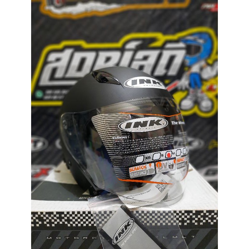HELM INK METRO 2 SOLID BLACK MATT 2 VISOR HELM HALF FACE DOUBLE VISOR INK METRO 2 BLACK DOFF MURAH-1