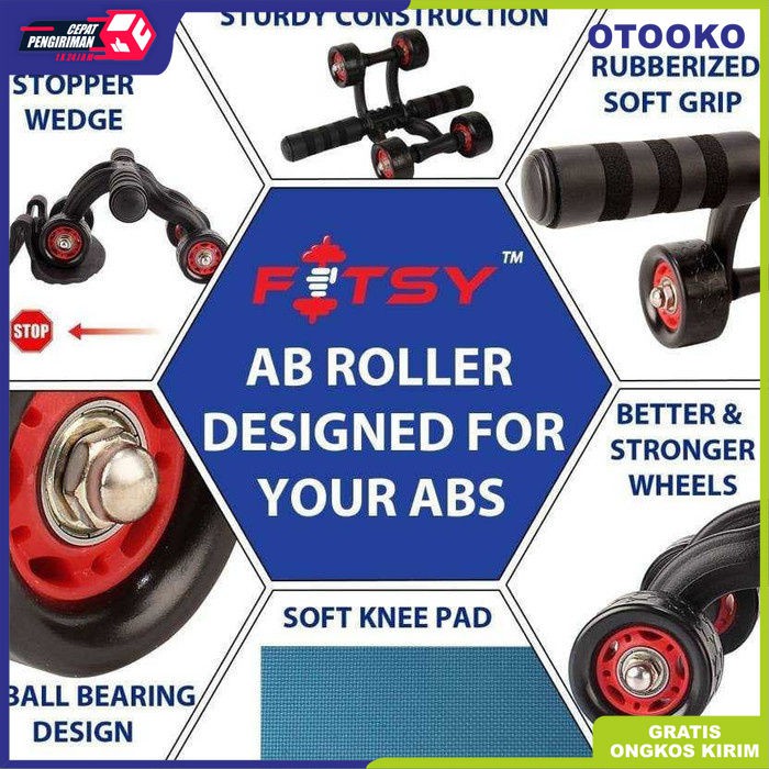 AB Wheel Roller 4 Wheel AB Roda 4 Alat bantu Gym ABS Otot Perut Lengan
