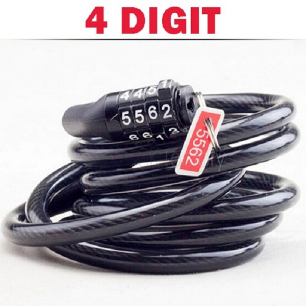 Gembok Kunci Pengaman Sepeda Motor Helm Pager Kombinasi Kode Angka 4 5 Digit Kabel Baja Free Holder