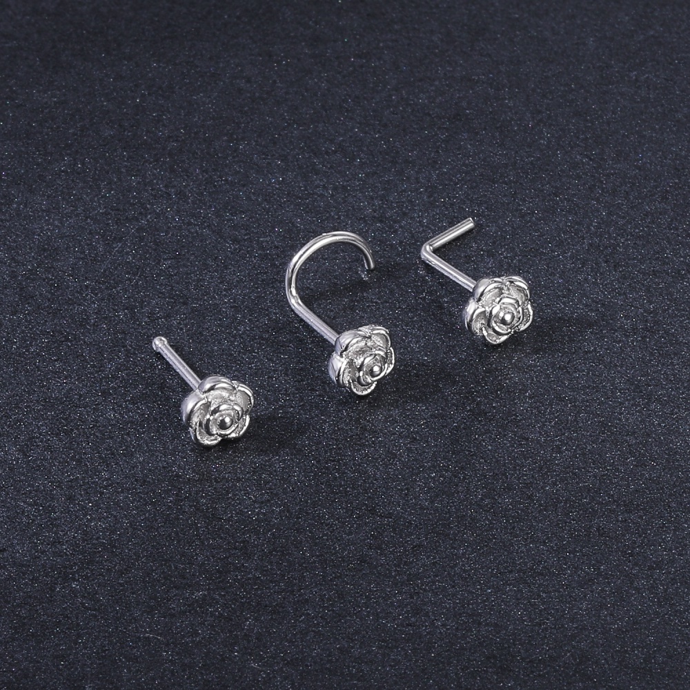 1pc Anting Tindik Hidung Bentuk Bulan Hati Bahan Stainless Steel Hias Kristal Zircon