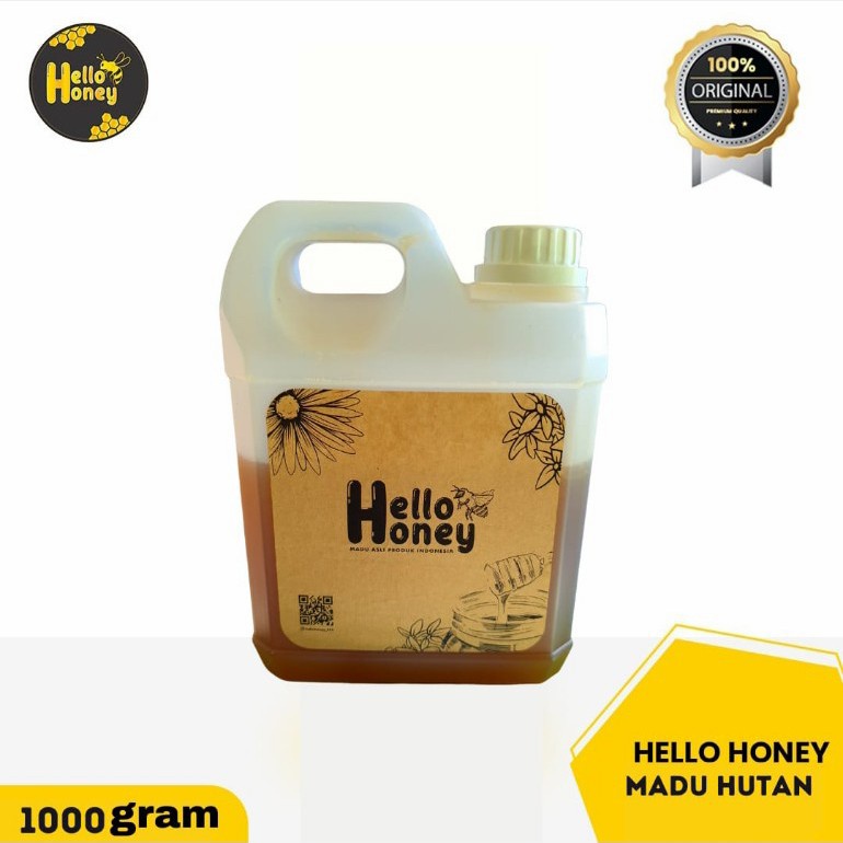 Madu Hello Honey Murni Asli 100% | Madu Manis Berat 1000 gr (1 kg) Natural Raw Honey | Madu Hutan Badui Rasa Uray