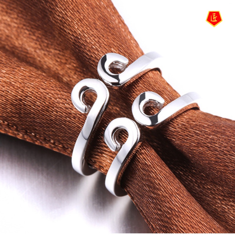 [Ready Stock]Creative Personality Silver Hoop Opening Couple Ring