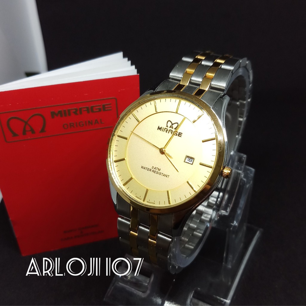 JAM TANGAN MIRAGE PRIA MA 8544 BRP-M SILVER GOLD ORIGINAL