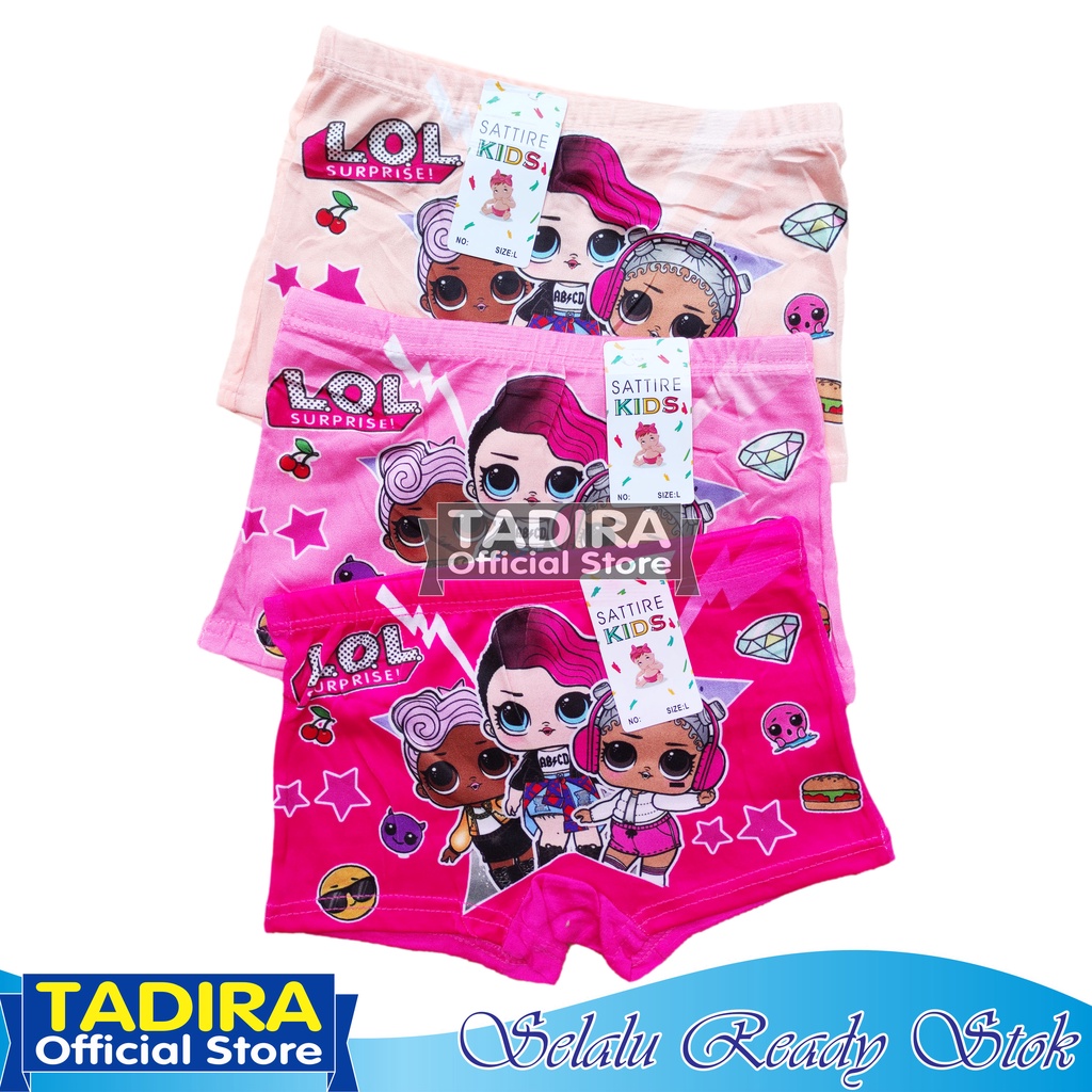 3 Pcs Celana Boxer Anak Perempuan Gambar Kartun Celana Dalam Anak Cewek Karakter Lucu Multiwarna TADIRA