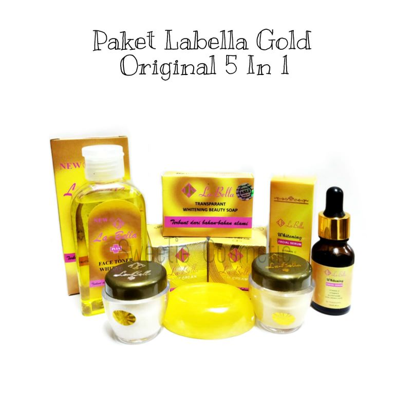 Paket 5in1 Labella Gold ( Cream Siang + Malam + Serum + Toner + Sabun )